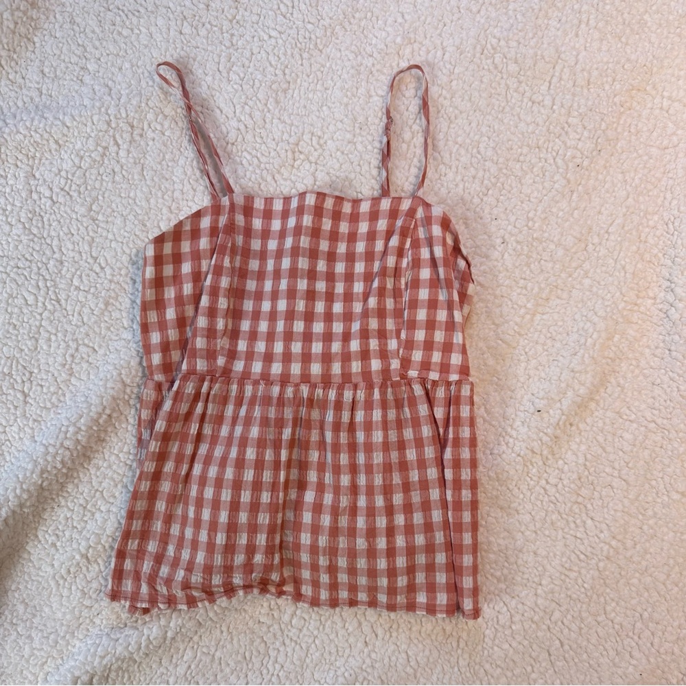 Gingham Checkered Spaghetti Strap Top - Pink and White